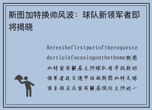 斯图加特换帅风波：球队新领军者即将揭晓